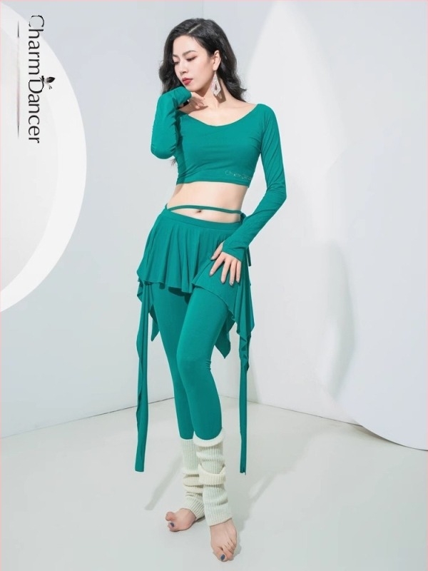 Belly Dance gyakorló készlet — hosszú ujjú, lábfejre terjedő nadrág, egyszínű, 90% pamut