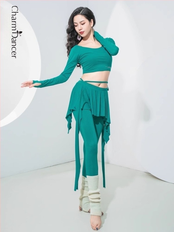 Belly Dance gyakorló készlet — hosszú ujjú, lábfejre terjedő nadrág, egyszínű, 90% pamut