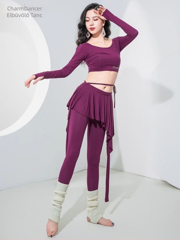 Belly Dance gyakorló készlet — hosszú ujjú, lábfejre terjedő nadrág, egyszínű, 90% pamut