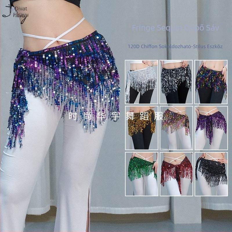 Belly Dance öv lánc csillogó tassel díszítéssel, sifon és poliészter, nyár 2025