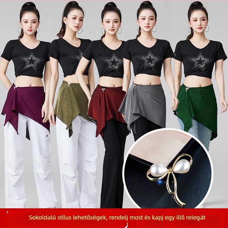 Modern tánc ruházat koreai selyemből, 90% poliészter, nylon bélés, egyszínű, utcai, hastánc, balett és latin táncokra