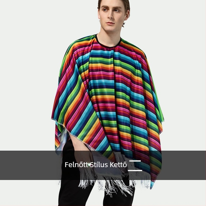 Cosplay fesztivál jelmez felnőtteknek, mexikói etnikus köpeny, mexikói stílusú köpeny