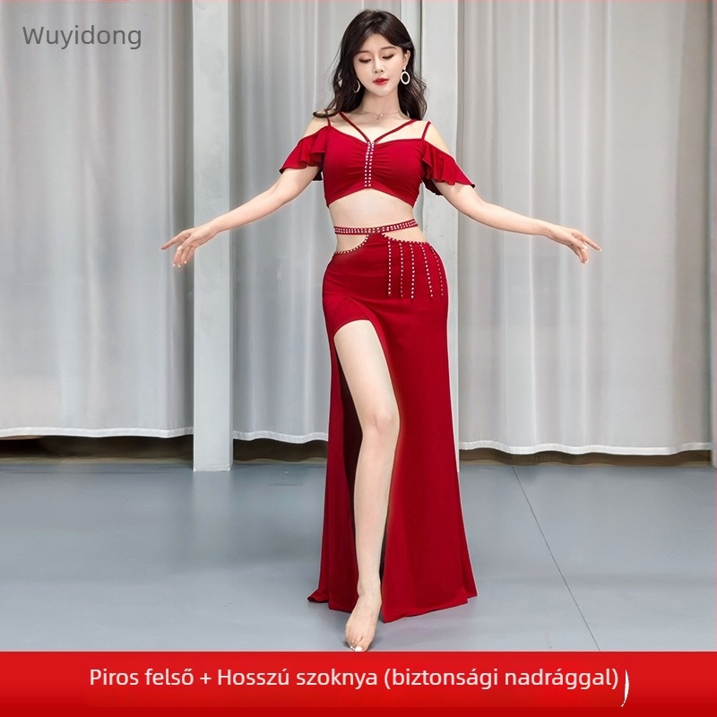 Kristályos Belly Dance ruhaszett pántok nélkül, kötővel záródó, karcsúsító gyakorlóruha nőknek