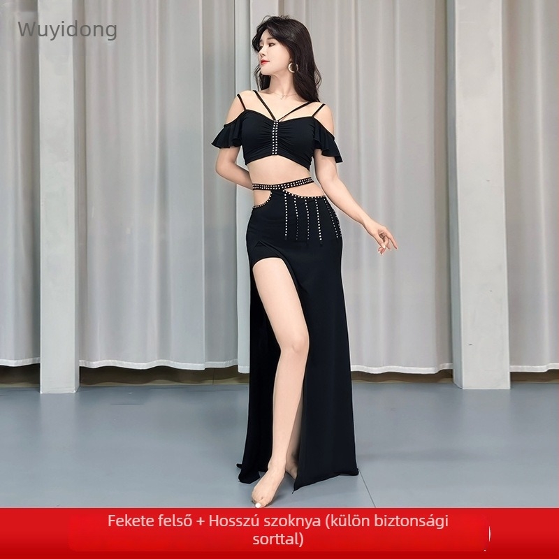Kristályos Belly Dance ruhaszett pántok nélkül, kötővel záródó, karcsúsító gyakorlóruha nőknek