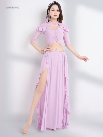 Huayu új niche modellű gyakorló szett orientális/belly dance számára lótuszleveles ujjakkal és kivágott részletekkel, francia palotai stílusban