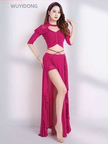 Huayu új niche modellű gyakorló szett orientális/belly dance számára lótuszleveles ujjakkal és kivágott részletekkel, francia palotai stílusban