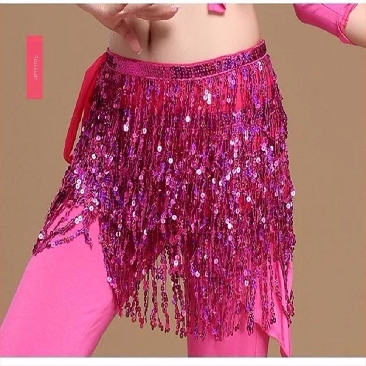 Belly Dance deréklánc, csillogó négy réteg bojttal, többszörös öv, felnőtt nők számára