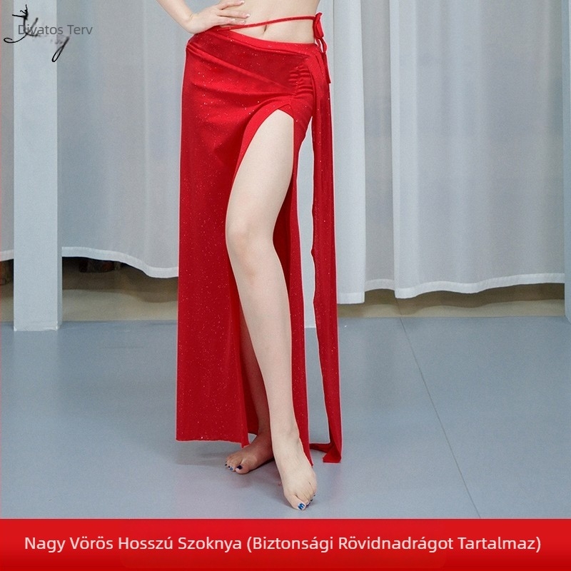 Has-tánc gyakorló öltözék — Tündér stílus, hosszú hasítékos szoknya, Nyár 2025, nőknek, Glitter Bamboo Linen Yarn anyag, Spandex 50–70%