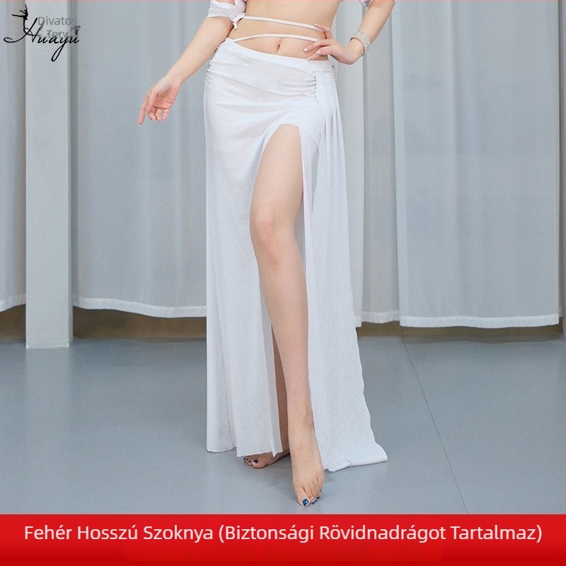 Has-tánc gyakorló öltözék — Tündér stílus, hosszú hasítékos szoknya, Nyár 2025, nőknek, Glitter Bamboo Linen Yarn anyag, Spandex 50–70%
