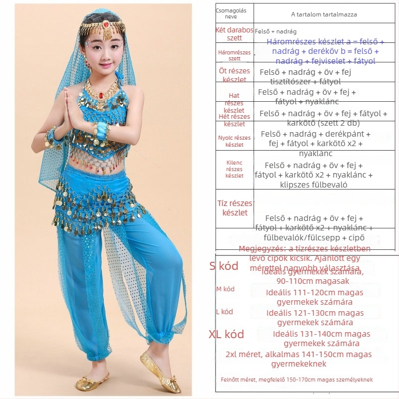 Gyermekeknek szóló táncruha belly és néptáncra, próbaszett előadásokhoz, 120D chiffon anyag