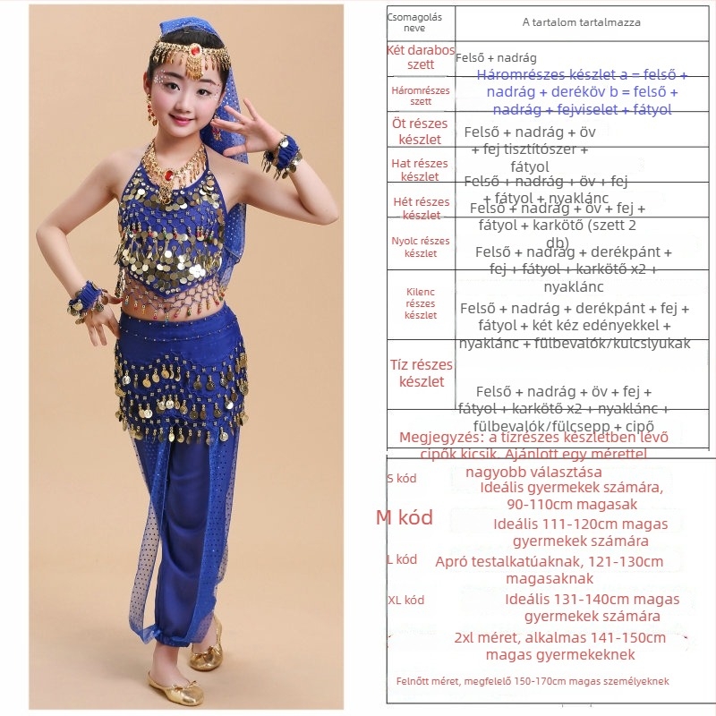 Gyermekeknek szóló táncruha belly és néptáncra, próbaszett előadásokhoz, 120D chiffon anyag