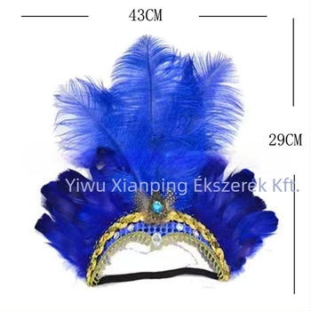 Headwear Vintage Feather Headband Crown with Plaid Pattern, Summer 2024