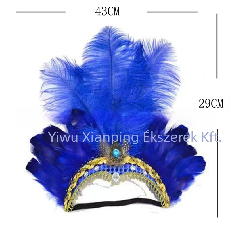 Headwear Vintage Feather Headband Crown with Plaid Pattern, Summer 2024
