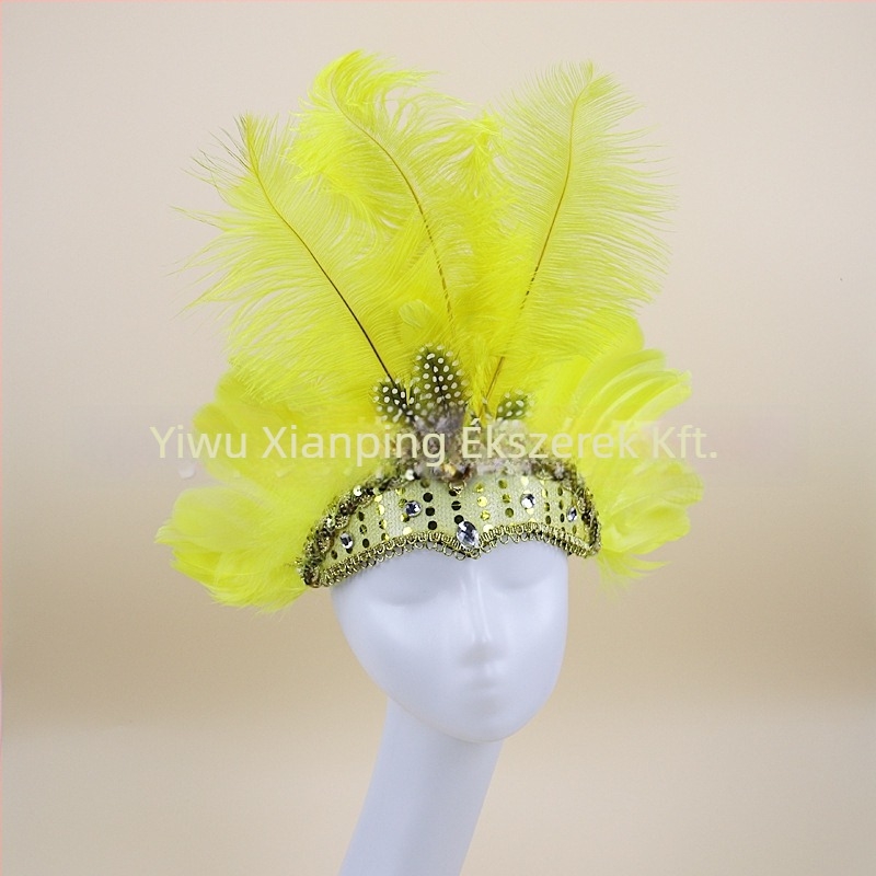 Headwear Vintage Feather Headband Crown with Plaid Pattern, Summer 2024