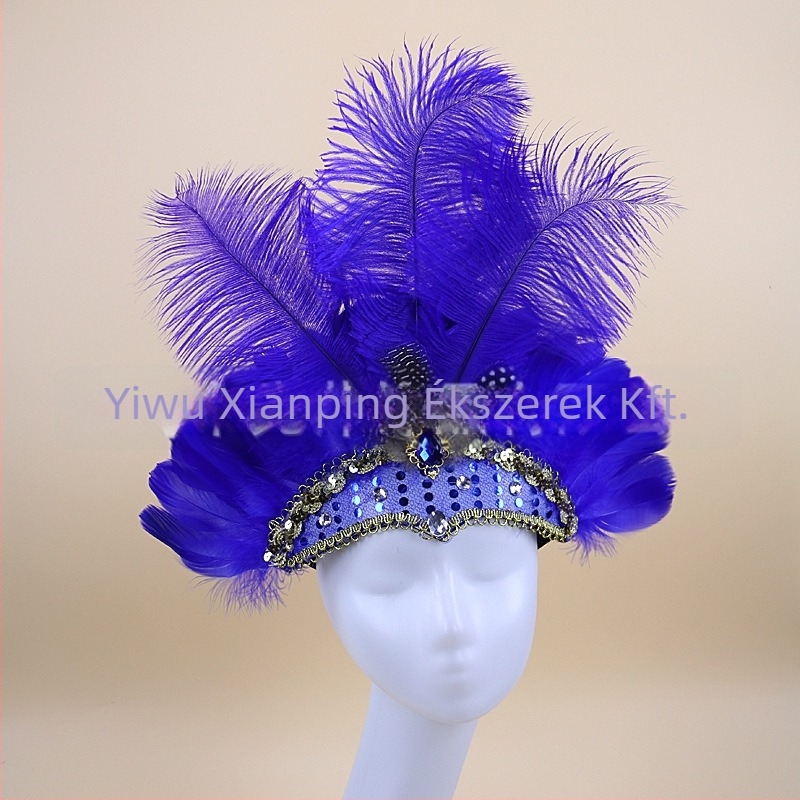 Headwear Vintage Feather Headband Crown with Plaid Pattern, Summer 2024