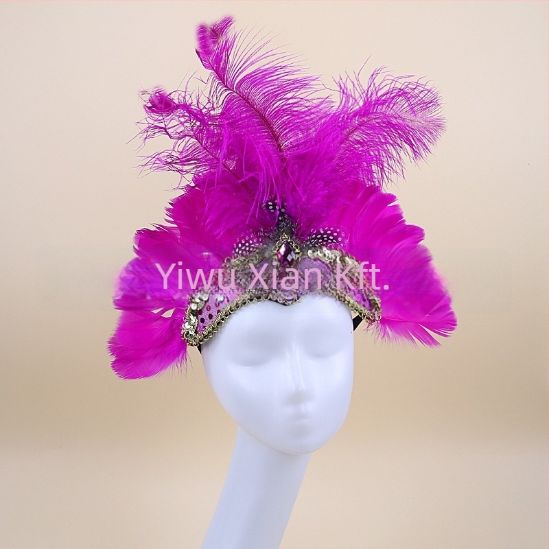 Headwear Vintage Feather Headband Crown with Plaid Pattern, Summer 2024