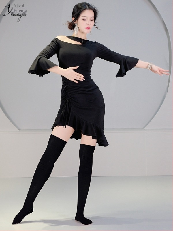 Has tánc ruhaszett váll nélküli és trombitás ujjakkal | Crystal Cotton-Spandex anyag, nyár 2025, Fashion Huayu
