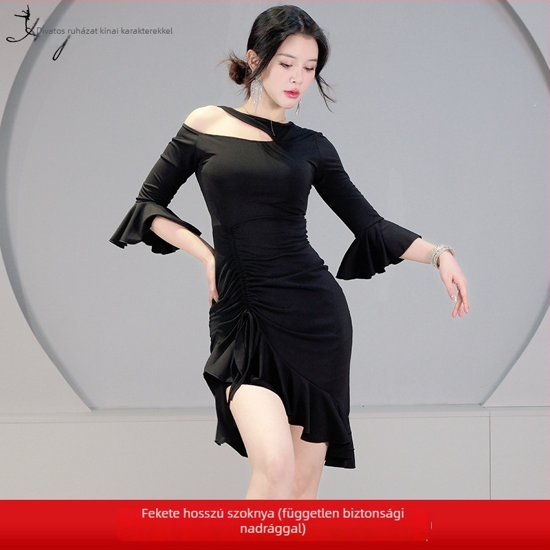 Has tánc ruhaszett váll nélküli és trombitás ujjakkal | Crystal Cotton-Spandex anyag, nyár 2025, Fashion Huayu