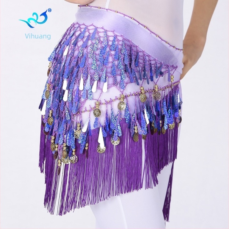 Belly Dance szegecses háromszög sál tassellel – női deréköv, Diamond Hemp anyag (poliészter + elasztán), Belly/Indiai/Latino/Modern tánchoz