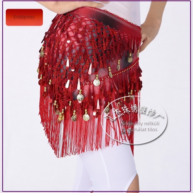 Belly Dance szegecses háromszög sál tassellel – női deréköv, Diamond Hemp anyag (poliészter + elasztán), Belly/Indiai/Latino/Modern tánchoz