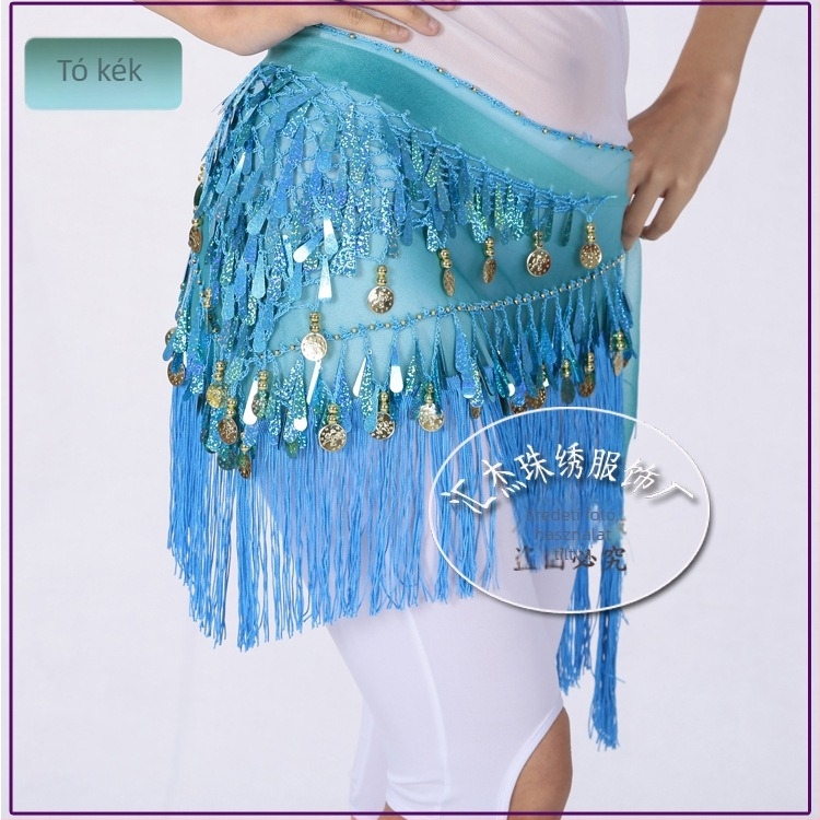 Belly Dance szegecses háromszög sál tassellel – női deréköv, Diamond Hemp anyag (poliészter + elasztán), Belly/Indiai/Latino/Modern tánchoz