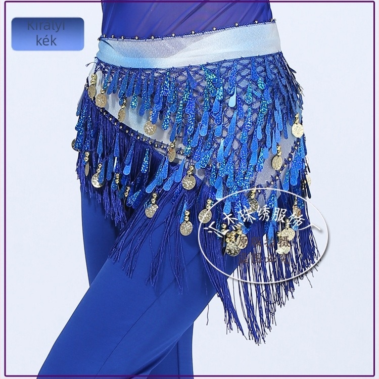 Belly Dance szegecses háromszög sál tassellel – női deréköv, Diamond Hemp anyag (poliészter + elasztán), Belly/Indiai/Latino/Modern tánchoz