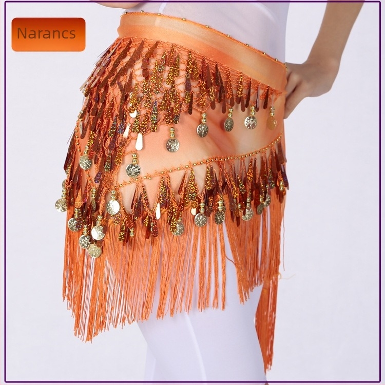 Belly Dance szegecses háromszög sál tassellel – női deréköv, Diamond Hemp anyag (poliészter + elasztán), Belly/Indiai/Latino/Modern tánchoz