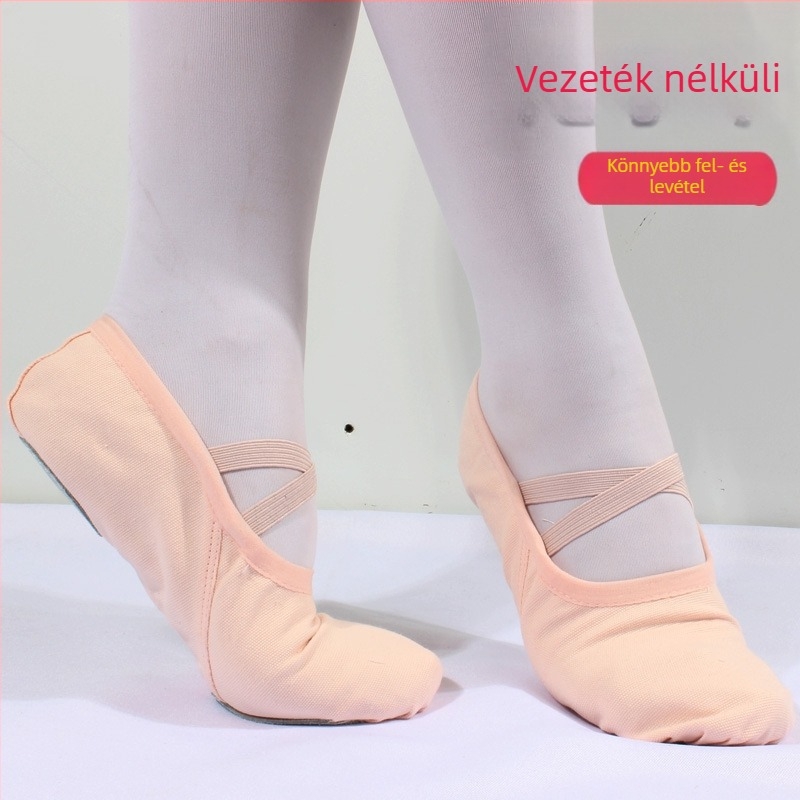 Tánccipő felnőtteknek – uniszex, puha talp Velcro-aljzattal, vászon felsőrész, sík sarka, kerek orr