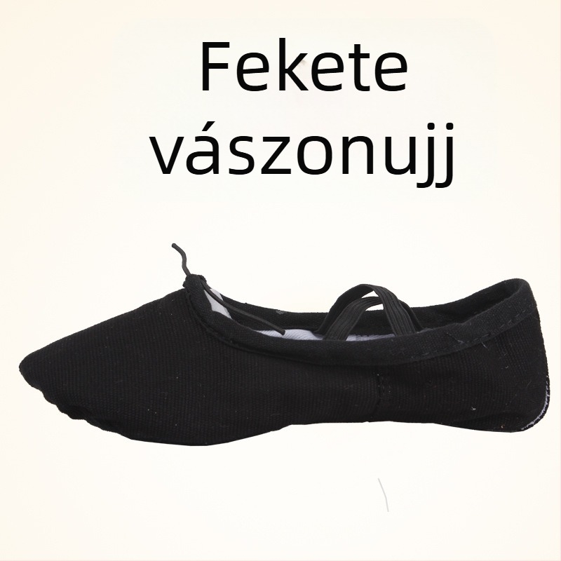 Tánccipő felnőtteknek – uniszex, puha talp Velcro-aljzattal, vászon felsőrész, sík sarka, kerek orr