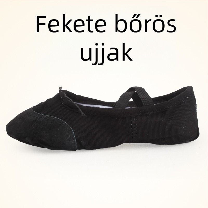 Tánccipő felnőtteknek – uniszex, puha talp Velcro-aljzattal, vászon felsőrész, sík sarka, kerek orr