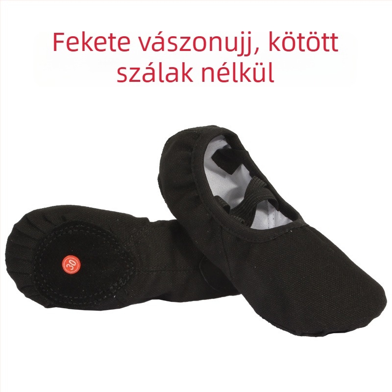Tánccipő felnőtteknek – uniszex, puha talp Velcro-aljzattal, vászon felsőrész, sík sarka, kerek orr