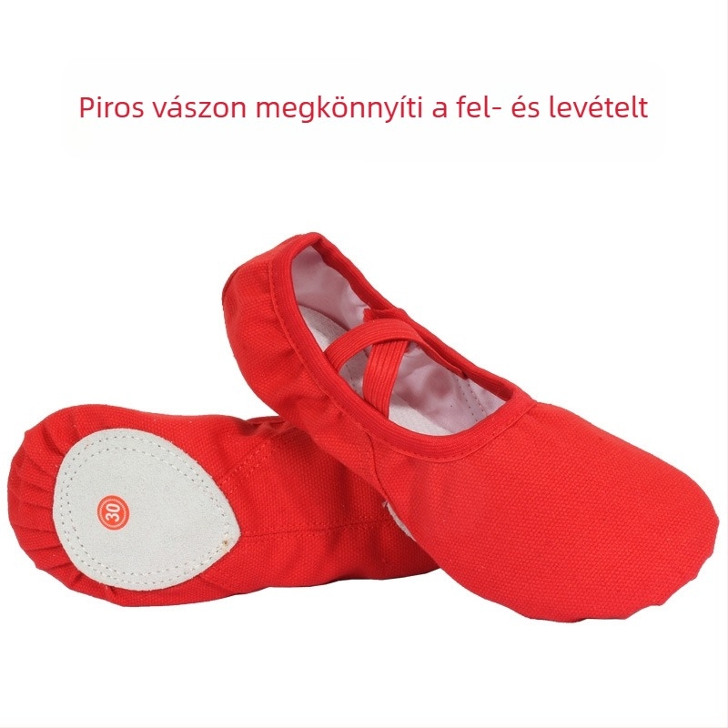 Tánccipő felnőtteknek – uniszex, puha talp Velcro-aljzattal, vászon felsőrész, sík sarka, kerek orr