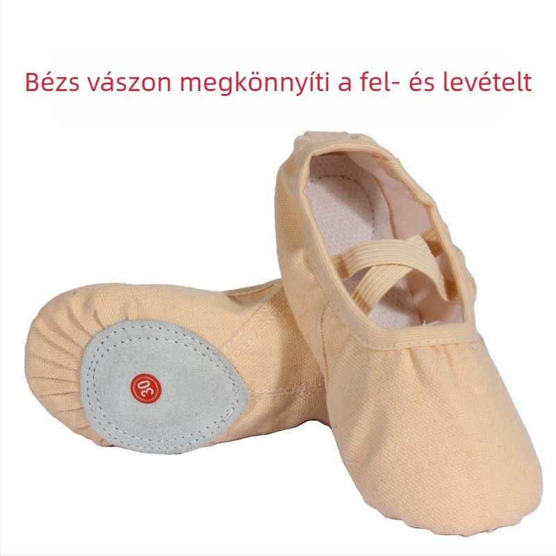 Tánccipő felnőtteknek – uniszex, puha talp Velcro-aljzattal, vászon felsőrész, sík sarka, kerek orr