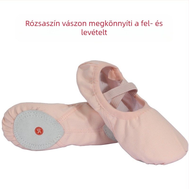 Tánccipő felnőtteknek – uniszex, puha talp Velcro-aljzattal, vászon felsőrész, sík sarka, kerek orr