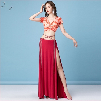 Belly Dance ruházat kristályos díszítéssel, nyomtatott háló és modal anyagból, pamut alapanyag, hosszú hasítékos ruha nőknek
