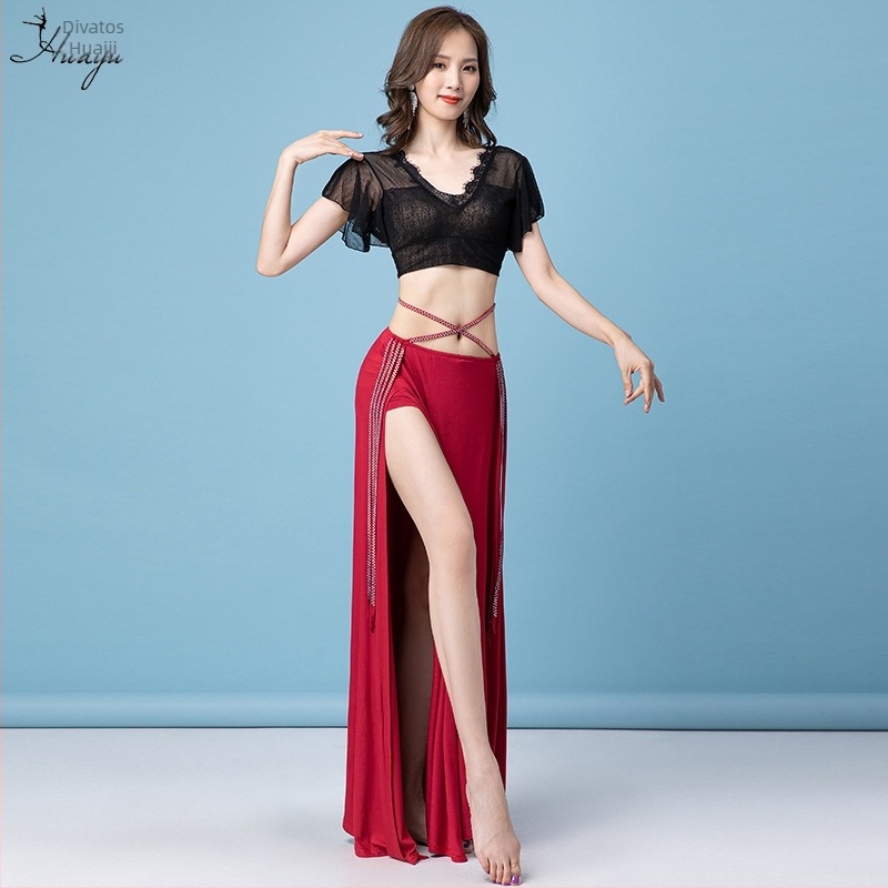 Belly Dance ruházat kristályos díszítéssel, nyomtatott háló és modal anyagból, pamut alapanyag, hosszú hasítékos ruha nőknek