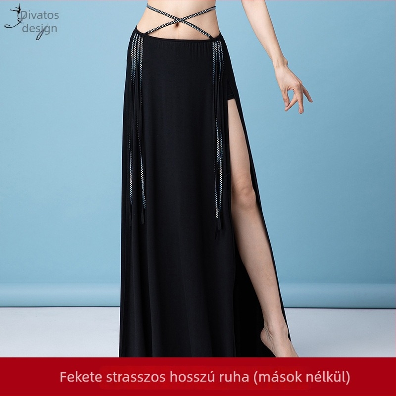 Belly Dance ruházat kristályos díszítéssel, nyomtatott háló és modal anyagból, pamut alapanyag, hosszú hasítékos ruha nőknek