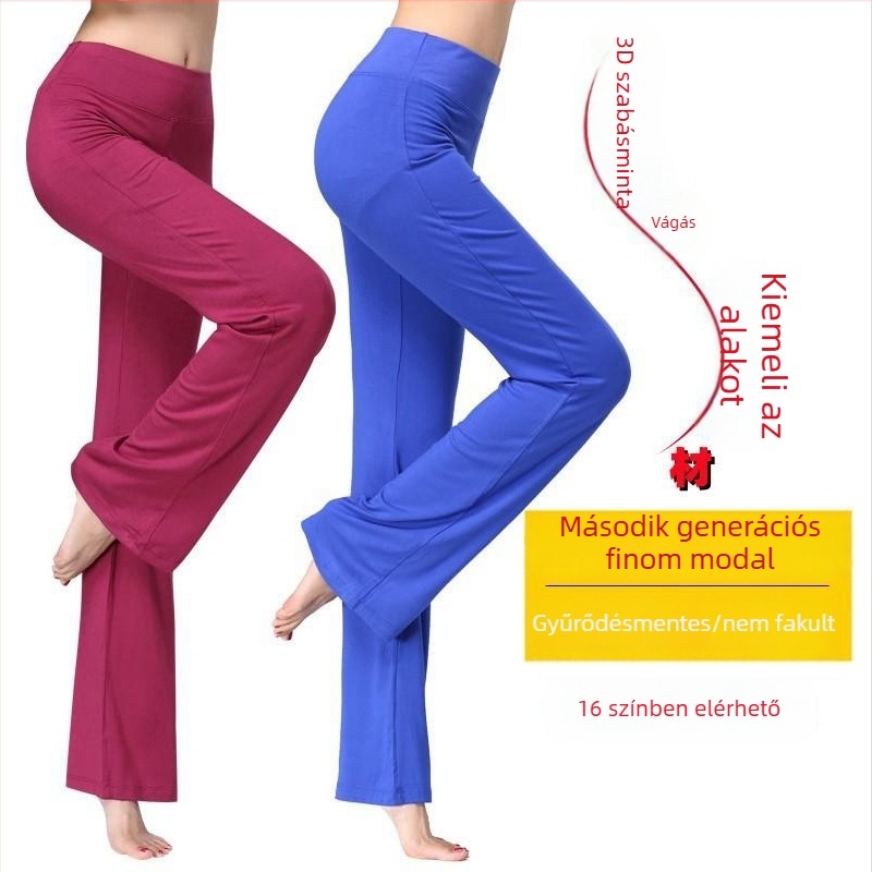 Modern táncra szánt női formázó nadrág – magas derék, lazán egyenes vonalú szabás, Modal anyag (90%), széles szegély