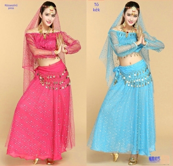 Felnőtt nőknek szóló nemzeti táncos ruházat, chiffon anyag, akril összetétel, alkalmas néptáncra, indiai táncra és hasi táncra