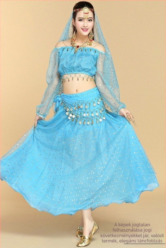 Felnőtt nőknek szóló nemzeti táncos ruházat, chiffon anyag, akril összetétel, alkalmas néptáncra, indiai táncra és hasi táncra