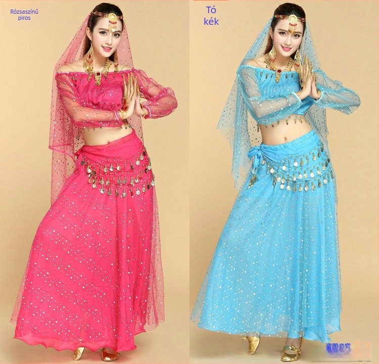 Felnőtt nőknek szóló nemzeti táncos ruházat, chiffon anyag, akril összetétel, alkalmas néptáncra, indiai táncra és hasi táncra