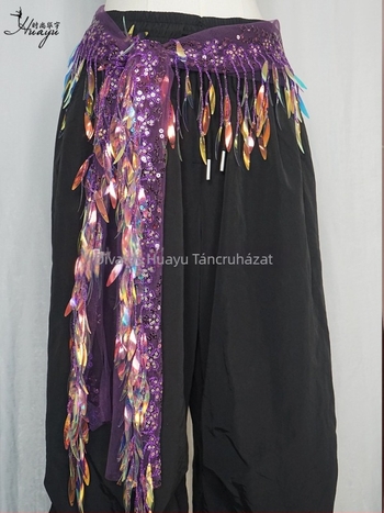 Belly Dance csípőöv flitterekkel és bojtokkal, hálószövetből, poliészter, színpadi viselet