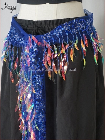 Belly Dance csípőöv flitterekkel és bojtokkal, hálószövetből, poliészter, színpadi viselet