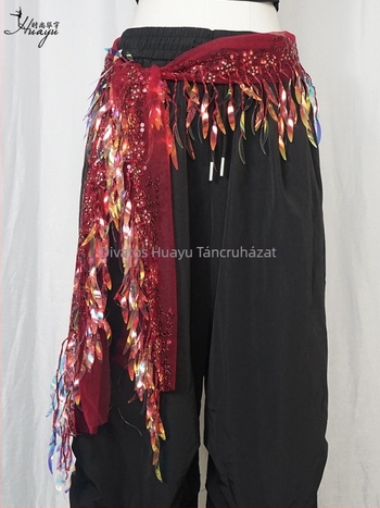Belly Dance csípőöv flitterekkel és bojtokkal, hálószövetből, poliészter, színpadi viselet