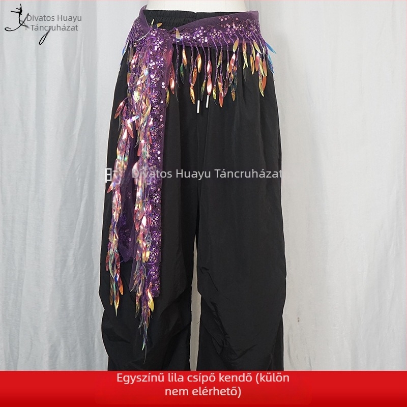Belly Dance csípőöv flitterekkel és bojtokkal, hálószövetből, poliészter, színpadi viselet