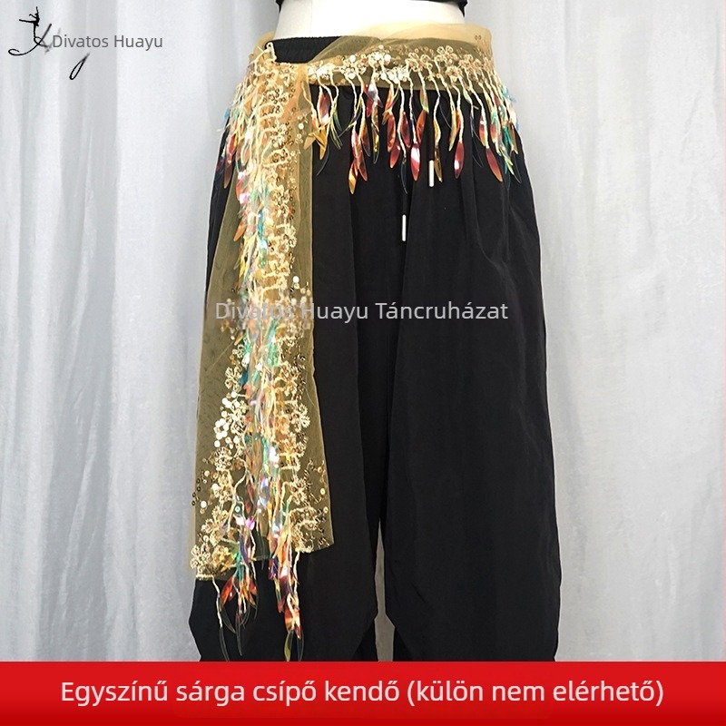 Belly Dance csípőöv flitterekkel és bojtokkal, hálószövetből, poliészter, színpadi viselet