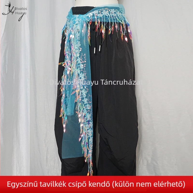 Belly Dance csípőöv flitterekkel és bojtokkal, hálószövetből, poliészter, színpadi viselet