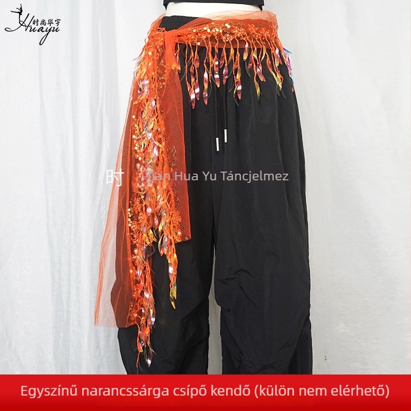Belly Dance csípőöv flitterekkel és bojtokkal, hálószövetből, poliészter, színpadi viselet