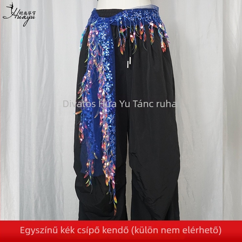 Belly Dance csípőöv flitterekkel és bojtokkal, hálószövetből, poliészter, színpadi viselet