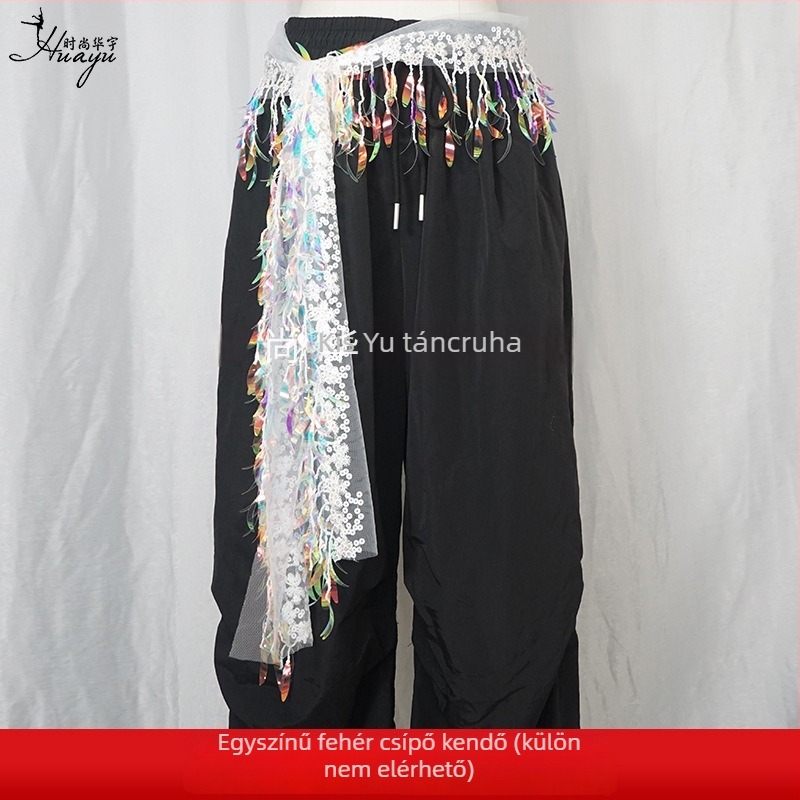 Belly Dance csípőöv flitterekkel és bojtokkal, hálószövetből, poliészter, színpadi viselet